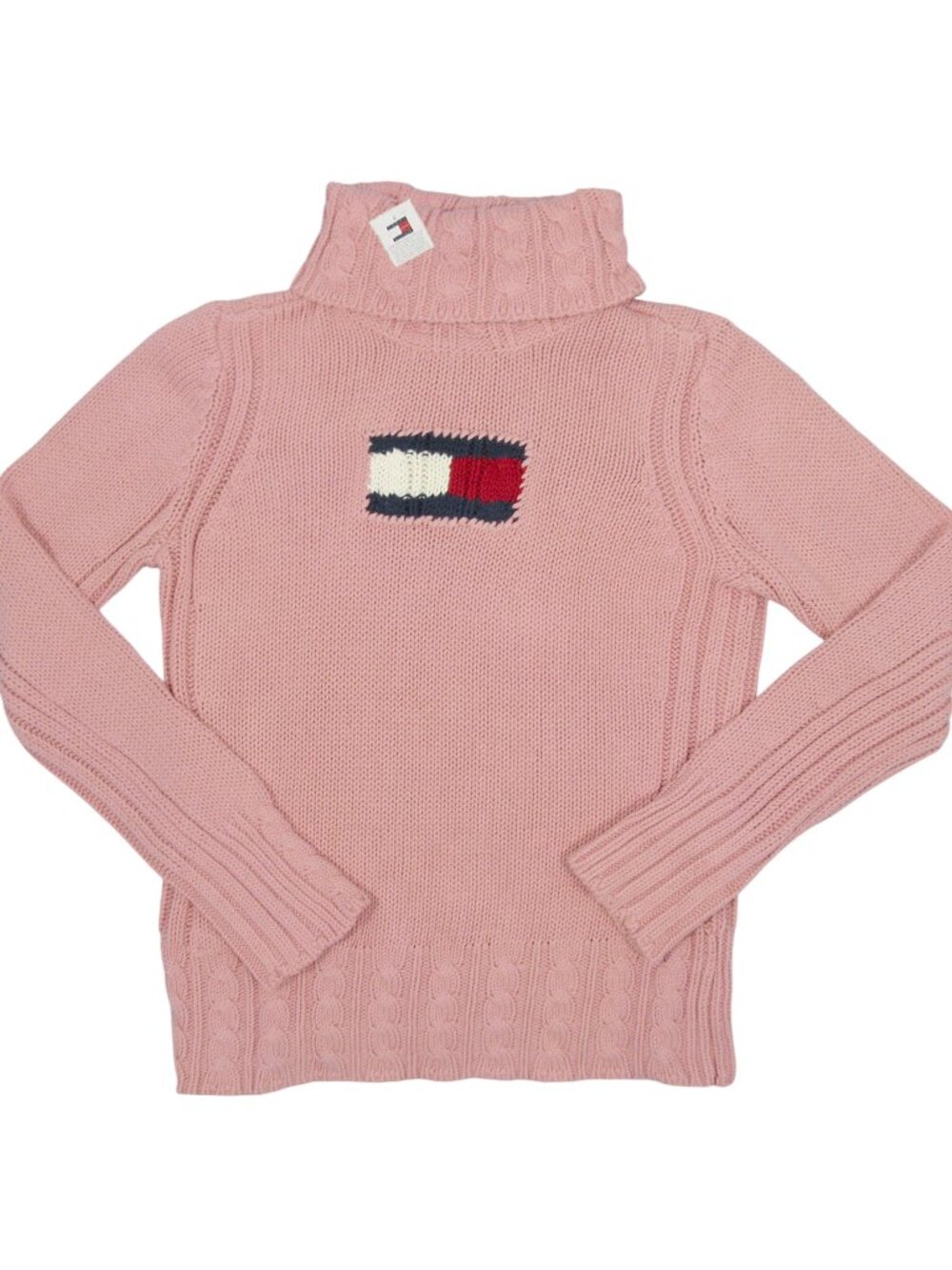 NEW Vintage Tommy Hilfiger Turtleneck Sweater!  Pink With Huge Tommy Flag
